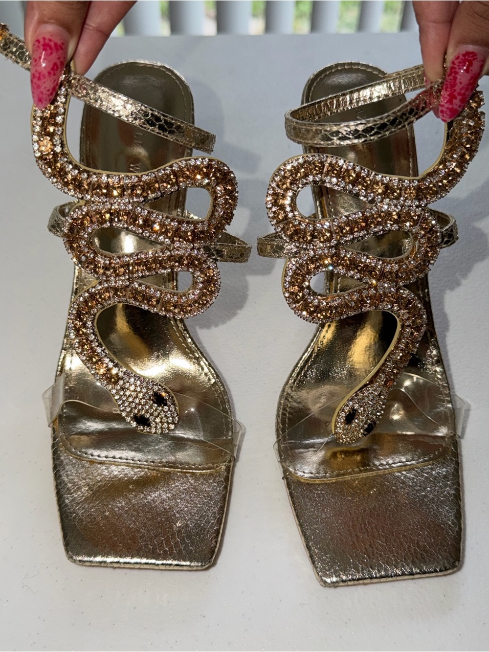 Gold Rhinestone Snake-Strap Women’s Sandals